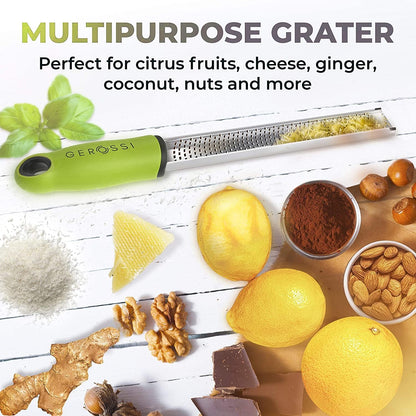 Stainless Steel Cheese Grater & Lemon Zester w/Extra Sharp Blade - Perfect for Lemon, Parmesan, Garlic, Chocolate - Spice Up any Dish in Seconds w/Your Premium Citrus Hand Grater with Handle - Blue