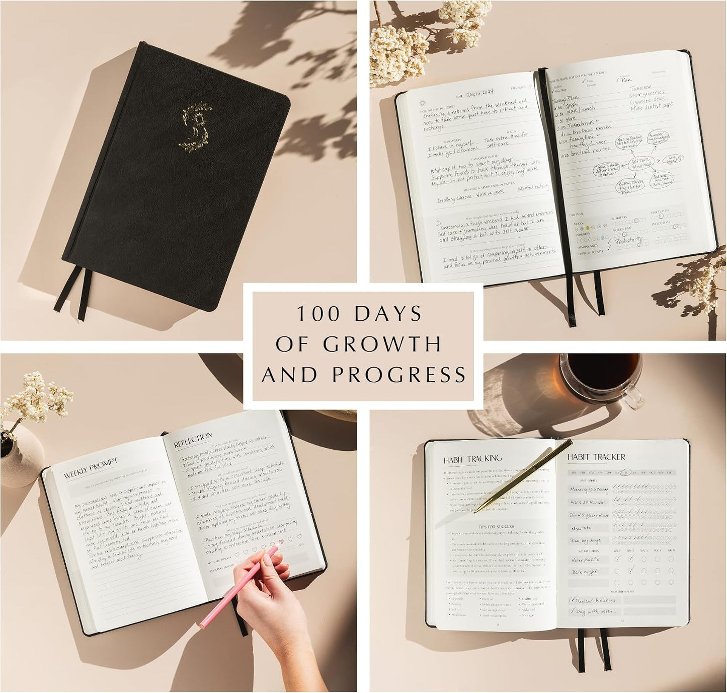 Mental Health Journal - 100-Day Guided Journal with Prompts for Self-Care, Mindfulness, Anxiety & Depression relief - Mood, Wellness & Emotions Trackers
