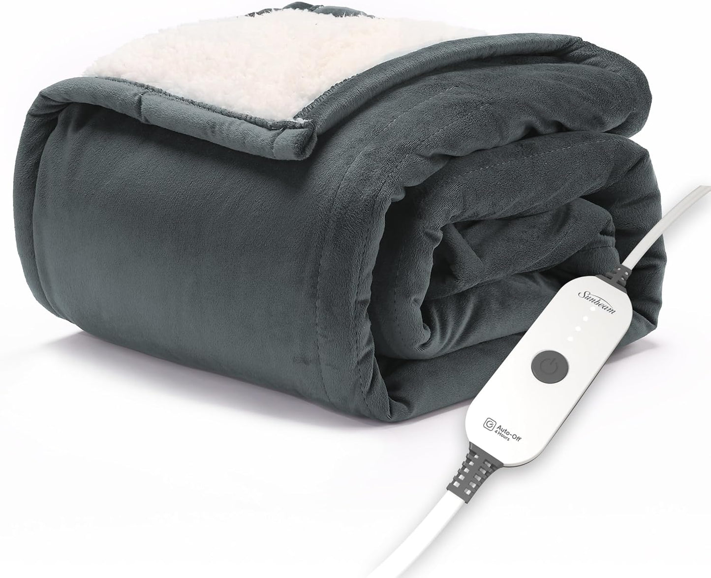 Sunbeam Electric Throw Royal Mink Sherpa Heated Blanket, 4 Heat Settings, 4-Hour Auto Shut-Off, Fast Heating, Luxurious and Ultra Comfy, Cabernet Color, 50" x 60"