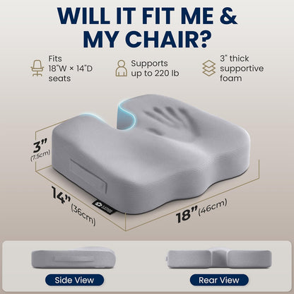 5 STARS UNITED Seat Cushion - Memory Foam Chair Cushion for Tailbone Pain Relief - Ergonomic Support for Coccyx, Sciatica & Butt - Office, Desk & Gaming Chair, Car Seat, Wheelchair, Airplane, Black