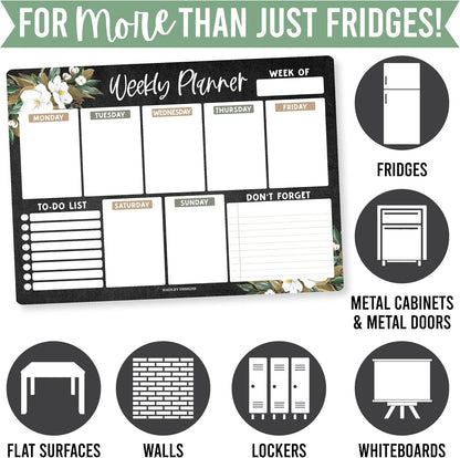 Hadley Designs Magnetic Weekly Planner for Fridge - Greenery Weekly Dry Erase Board, Week Magnetic Calendar for Refrigerator, Week Planner Board, Magnet Schedule Planners for Fridge