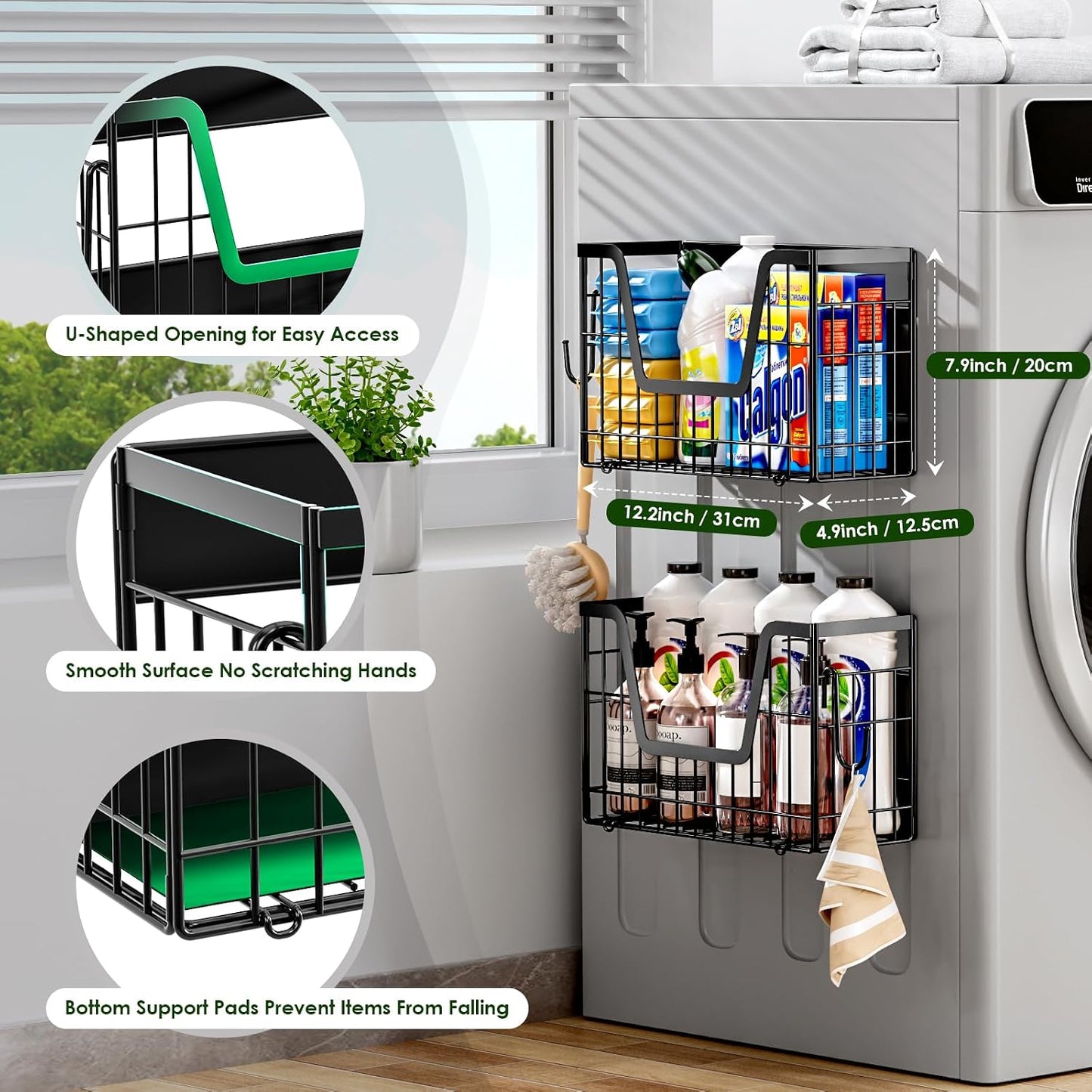 Magnetic Shelf for Fridge, Fruit Basket Magnet Shelves with 2 Hooks | Potato and Onion Storage Bins, Black Magnetic Organizer Side of Fridge Storage, Magnetic Spice Rack for Refrigerator Kitchen