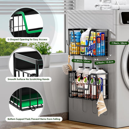 Magnetic Shelf for Fridge, Fruit Basket Magnet Shelves with 2 Hooks | Potato and Onion Storage Bins, Black Magnetic Organizer Side of Fridge Storage, Magnetic Spice Rack for Refrigerator Kitchen