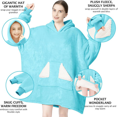 Wearable Blanket Hoodie, Oversized Sherpa Fleece Sweatshirt Blanket with Giant Hood Pocket and Sleeves for Adult, Warm & Cozy Grey Blanket Gifts for Women