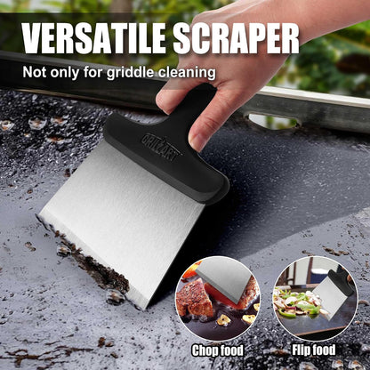 GRILLART Griddle Cleaning Kit for Blackstone, Griddle Accessories Kit | One Set for All, with High-Density Grill Stone, Thicker Griddle Scraper, Better Control Handle, For Revome Rust & Daily Clean