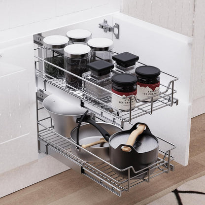 Pull Out Cabinet Organizer 15" W X 22" D, Chromed, Full Slide Out Drawers | For Kitchen Organizers and Storage, Pull Out Drawers For Cabinets Capacity Heavy Duty Caddy, Cabinet Shelves, Bathroom Pantry