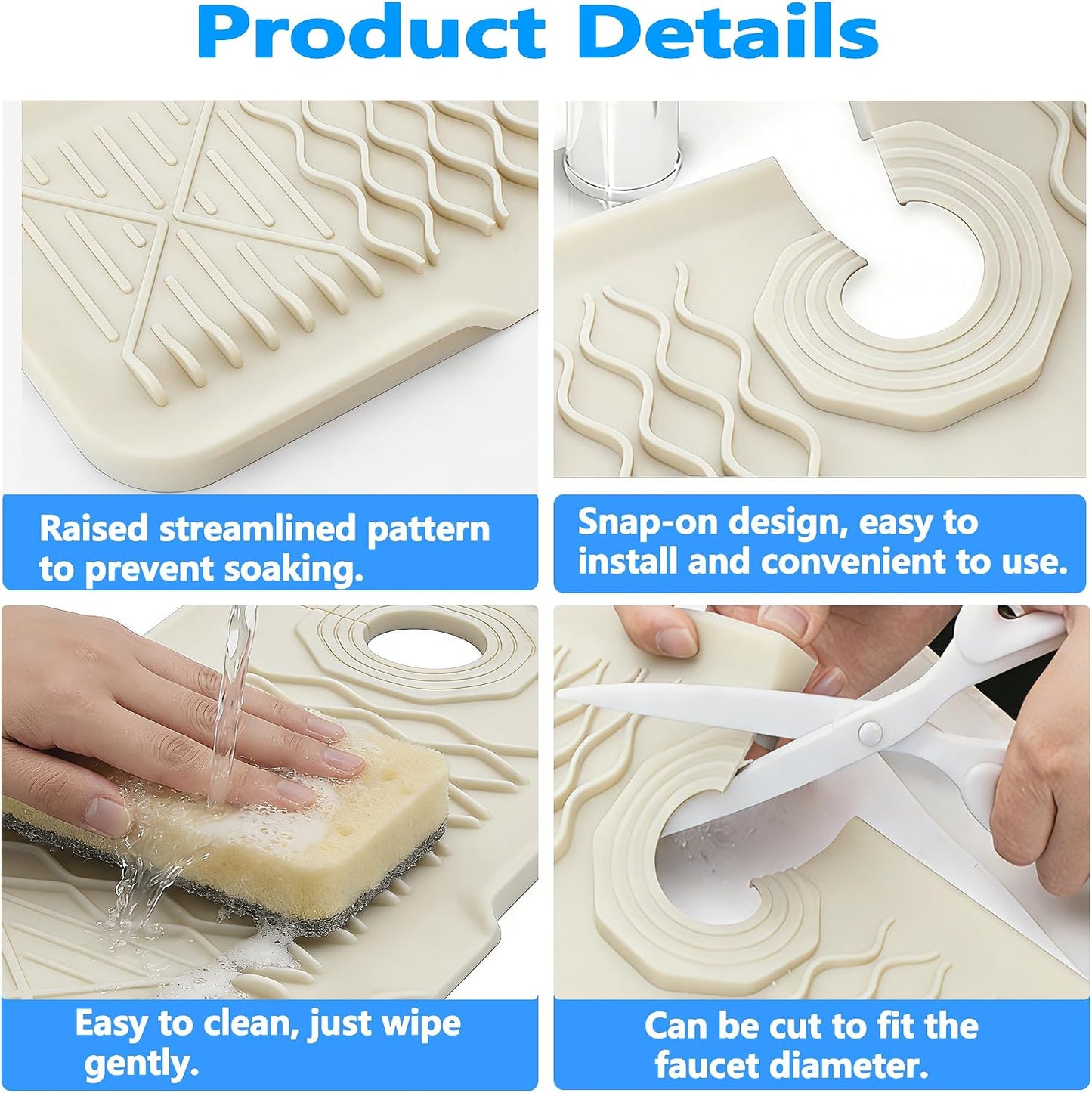 Kitchen Sink Splash Guard Gen2-30" x 6'' Silicone Sink Mat Splash Guard fit for Countertop, Bathroom,Farmhouse,RV by EBIGIC (Grey)
