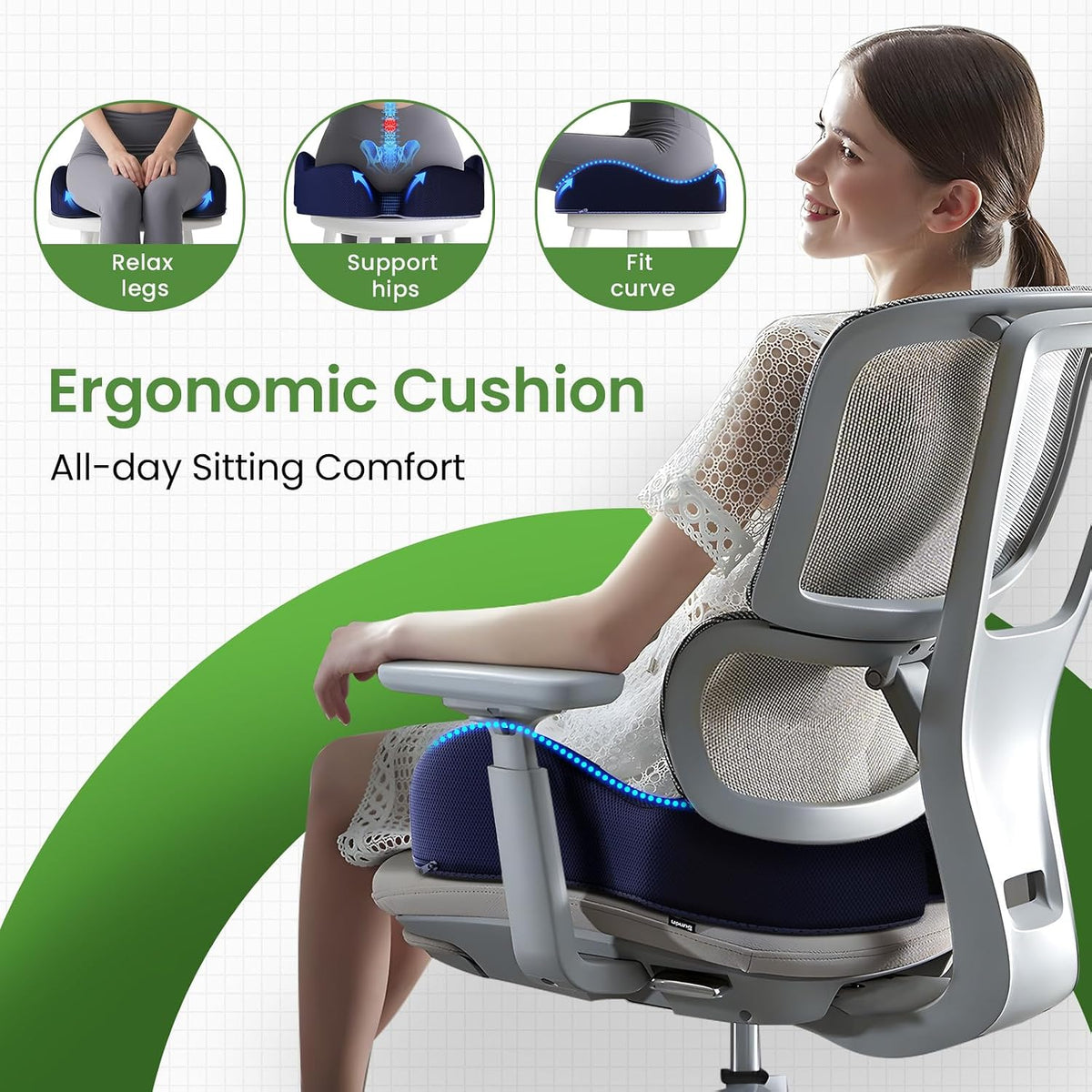 A-Pce Ergonomic Seat Cushion, Non-Slip Seat Cushion for Office Chair, Black
