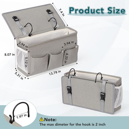 Bedside Caddy, Bedside Storage Bag Hanging Organizer for Bunk Dorm Bed Rail | Bed Caddy with Hooks, Top Bunks and Dorm Essentials for Water, Tissues, Tablets, Books, Phones, Remotes and Other Necessories