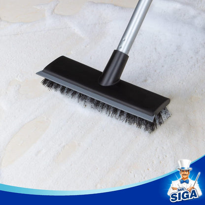 MR.SIGA Floor Scrub Brush with Long Handle for Cleaning Cleaning Bathroom | Shower floor scrubber, 2 in 1 scrubber and squeegee for cleaning patio, garage, wall, tile with stiff Bristles