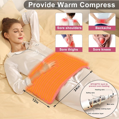Heating Pad Electric Heat Pad, Hot Heated Pad,Multiple Temp and Timer Settings,Suitable for Shoulders, Neck, arms, Abdomen, Back, Legs, etc. (Gray Green, 24"X12")