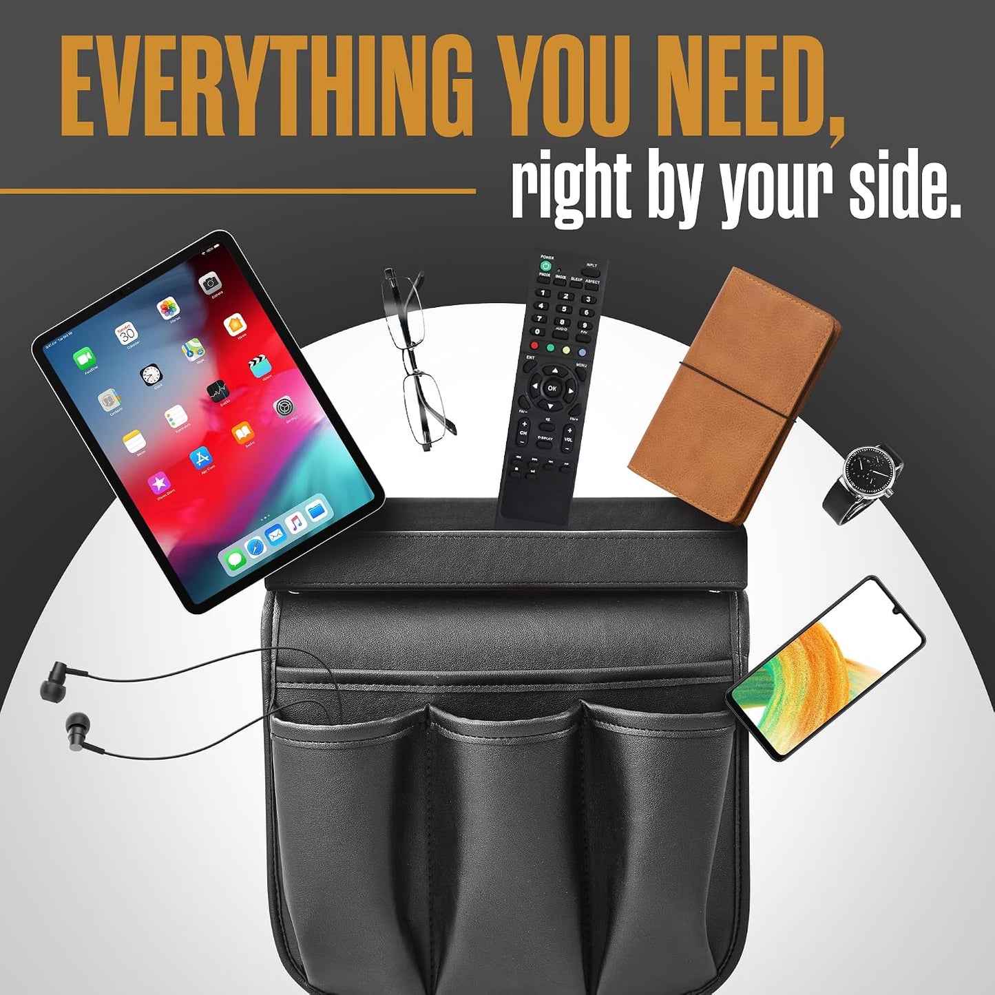 Houseables Armchair Caddy, Recliner Accessories, Armrest Organizer, Brown | Houseables Arm Chair Caddy, Sofa Armrest Organizer, Remote Control Holder for Recliner, Couch Pouch Pocket, Sofa Side Storage