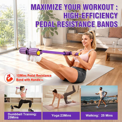 Foot Pedal Resistance Bands with Handles, Multifunction Elastic Yoga Exercise Bands, Home Gym Fitness Equipment for Women & Men to Tone Abs, Core, Legs, Arms, Waist