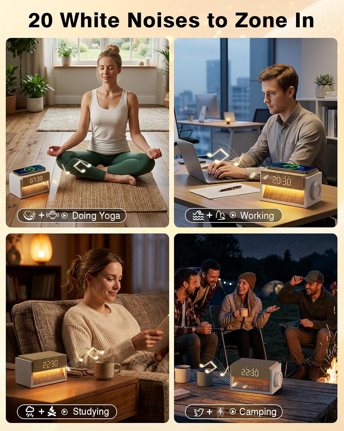Sunrise Alarm Clock with Sound Machine, Wake Up Light & Wireless Charger