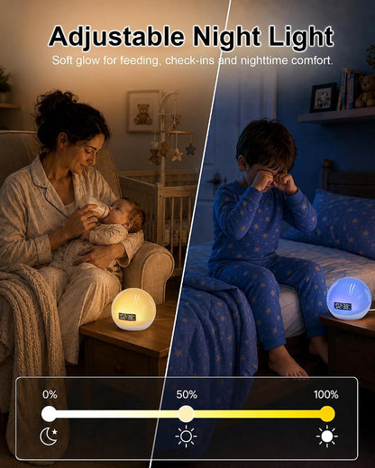 White Noise Sound Machine with Sunrise Alarm Clock for Kids Baby Sleeping