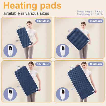 Heating Pad,Heated Blanket,Heating Pad for Back Neck,Grey,24x12 Inch | Electric Heating Pad,Dry/Moist Heat Heating Pads,Heating Pads for Shoulder,Abdomen,Heat Pad for Women Men,Birthday Gift