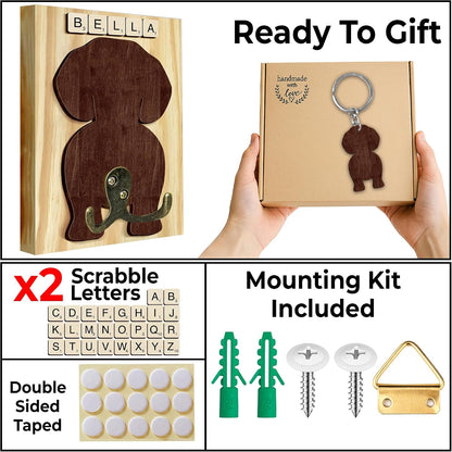 Dog Leash Holder Wall Mount, Pet Harness Hanger with Scrabble Letters, Dog Collar Organizer for Entryway, Memorial Cat Leash Holder for Wall, Pet Loss Gifts, Keepsake, Home Decor PF212-NAT
