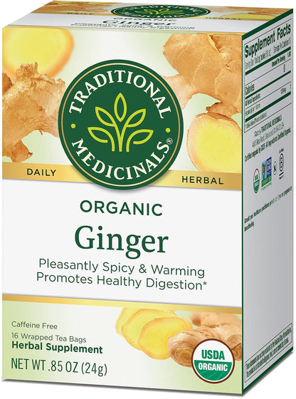 Traditional Medicinals Tea, Organic Ginger, Healthy Digestion, Pleasantly Spicy & Warming, 16 Tea Bags