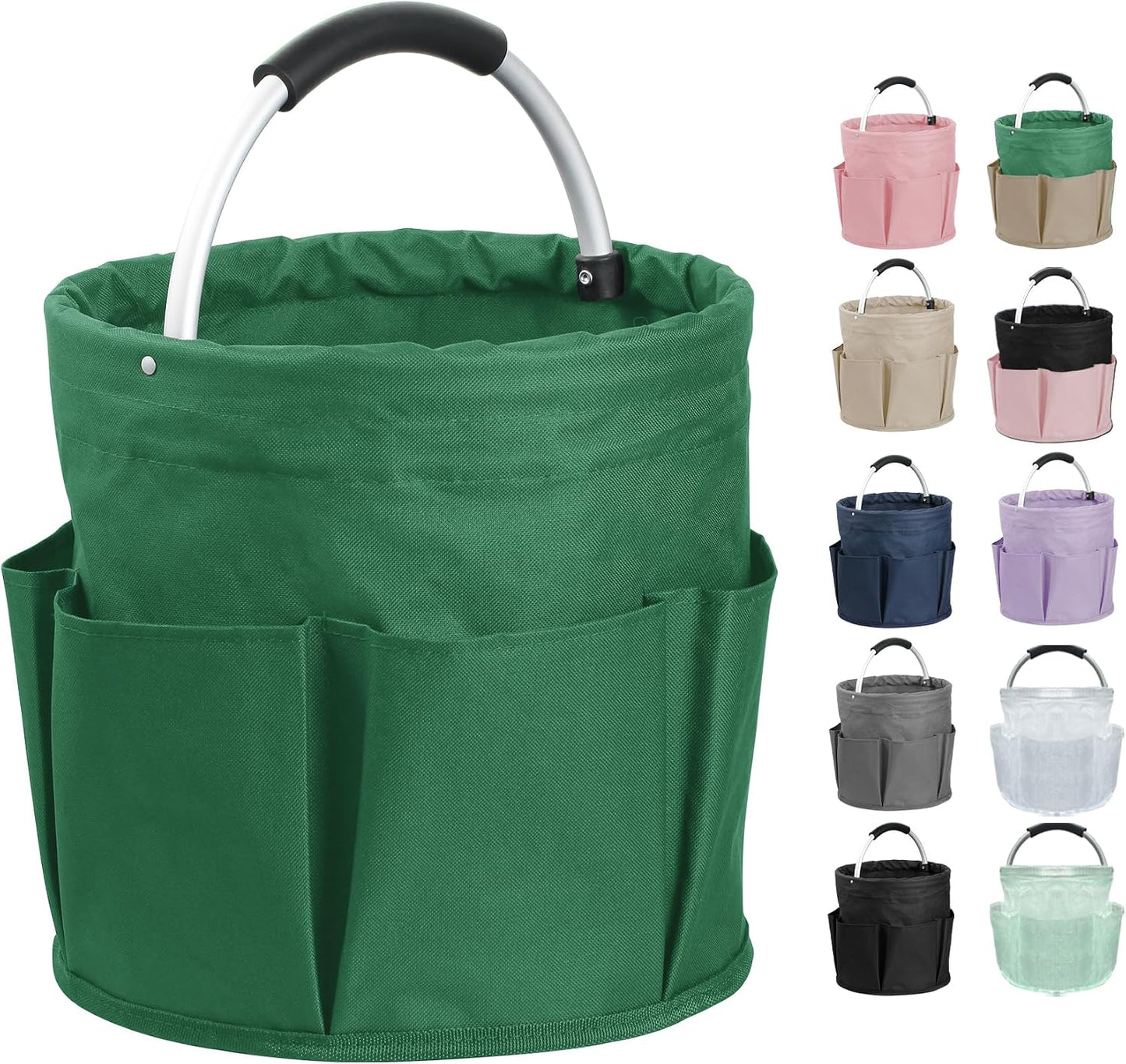 17L Cleaning Caddy with Handle and 6 Pockets, Foldable Cleaning Supply Caddy, Portable Shower Caddy in 600D Oxford Fabric, Multifunctional Storage Basket for Camping, Gardening, Black