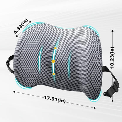 BYMECOST Lumbar Support Pillow for Car, Memory Foam Car Back Cushion | Car Seat Back Pillow for Driving, Adjustable Strap, Ergonomic Lower Back Support Pillow, Office Chairs and Wheelchairs