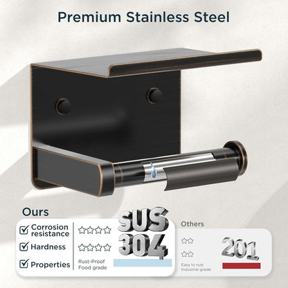 FORIOUS Toilet Paper Holder with Shelf, Adhesive or Screw, Commercial | Brushed Nickel | Wall Mount Bathroom Tissue Holder | SUS304 Stainless Steel Rustproof | Bathroom Tissue Roll Holder