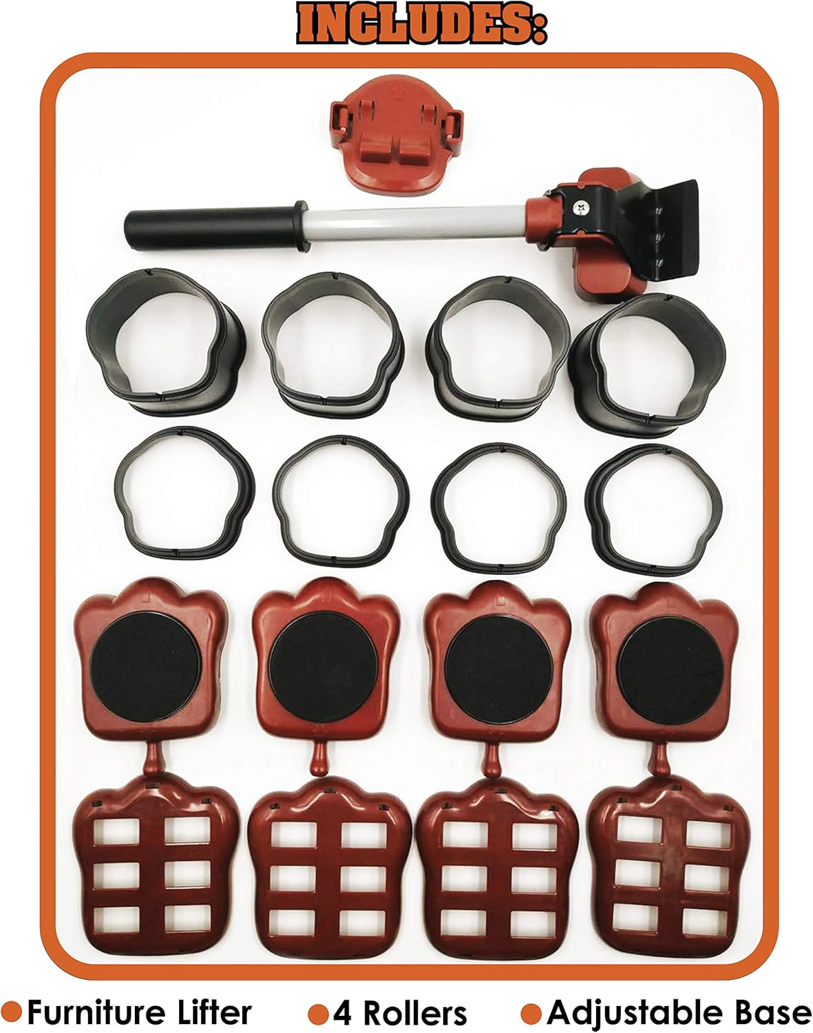 Heavy Duty Furniture Lifter with 4 Sliders for Easy and Safe Moving, Appliance Roller Suitable for Sofas, Couches and Refrigerators, Adjustable Height