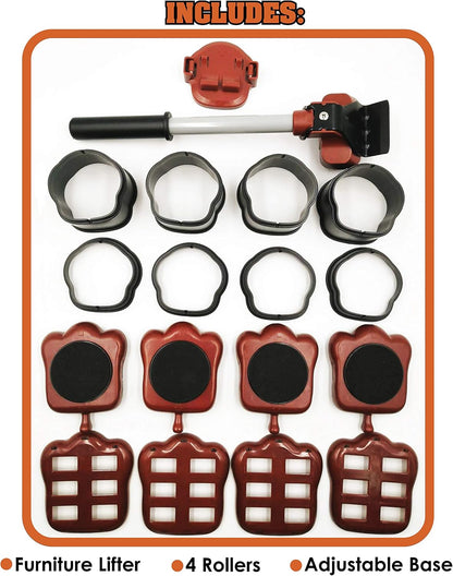 Heavy Duty Furniture Lifter with 4 Sliders for Easy and Safe Moving, Appliance Roller Suitable for Sofas, Couches and Refrigerators, Adjustable Height