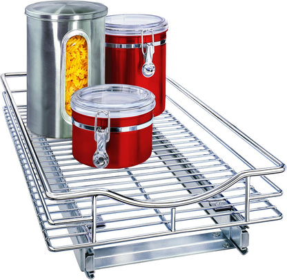 LYNK PROFESSIONAL® Pull Out Cabinet Organizer, Kitchen Slide Out Drawer | 14W x 21D chrome rollout shelf creates easy-access storage for cookware, pantry items and kitchen essentials inside cabinets