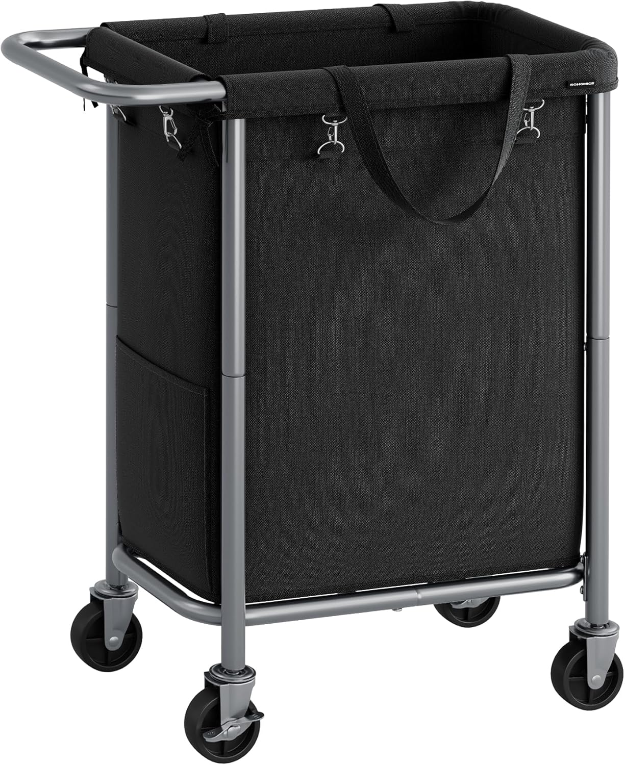 SONGMICS Laundry Basket with Wheels, 4-Section Rolling Laundry Hamper, 68.6 Gallons (260 L), Removable Liner, Steel Frame with Handle, 43.3 x 15.4 x 31.9 Inches, Cream White URLS014W01