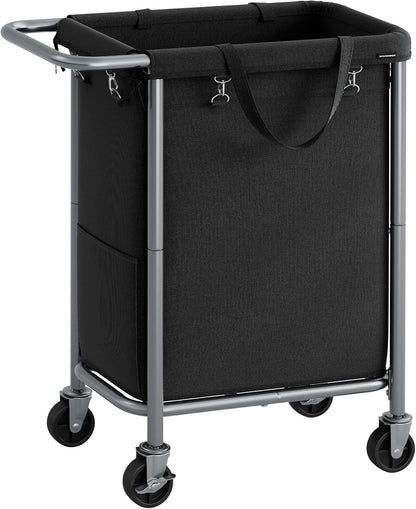 SONGMICS Laundry Basket with Wheels, 4-Section Rolling Laundry Hamper, 68.6 Gallons (260 L), Removable Liner, Steel Frame with Handle, 43.3 x 15.4 x 31.9 Inches, Cream White URLS014W01