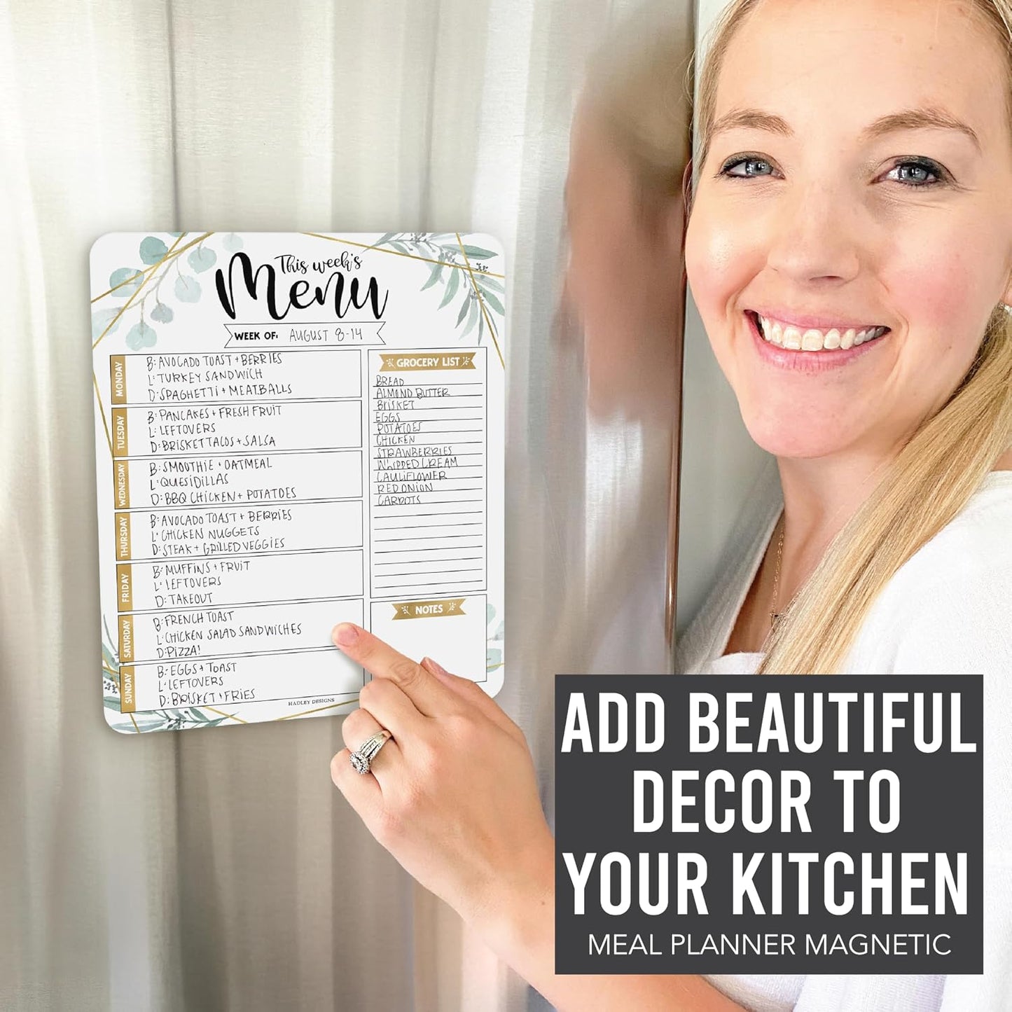 Hadley Designs Weekly Meal Planner for Fridge - Dinner Menu Board for Kitchen, Colorful Weekly Menu Board Dry Erase, Dry Erase Meal Planner for Fridge
