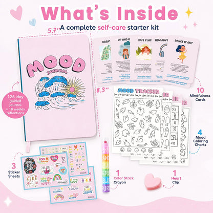 Mood Tracker Journal Set for Teen Girls & Tweens, Self Care Gift(Pink)