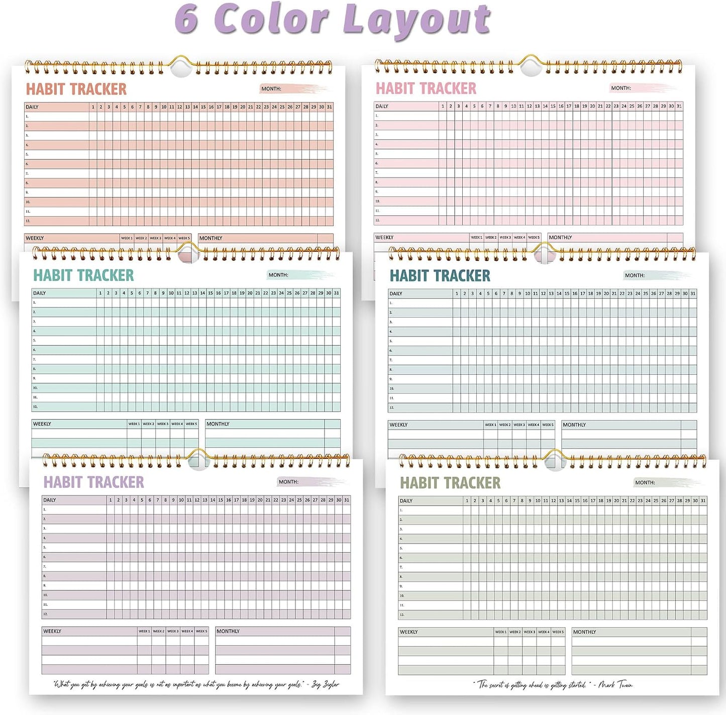 Habit Tracker Calendar, Aesthetic Daily Weekly Goal and Habit Tracker Journal, 12 Months Undated Habits Tracker Planner with Spiral Binding, Boost Productivity Tool and Workout Calendar, 11.7"x8.5"
