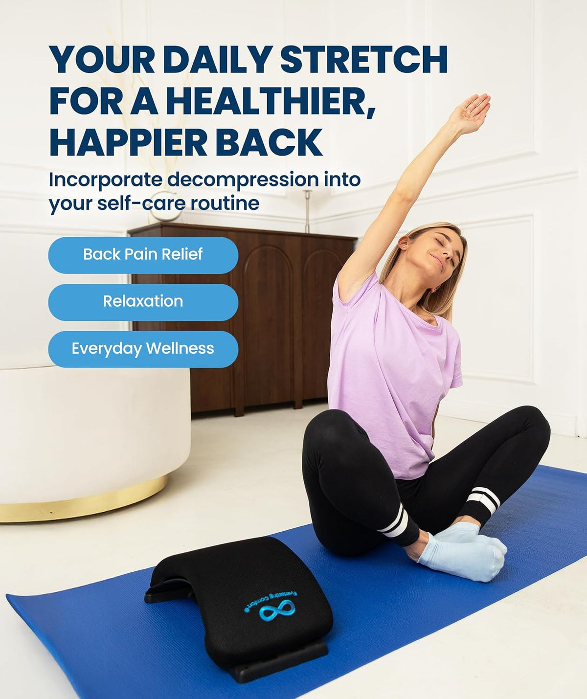 Everlasting Comfort Lumbar Support Board Back Stretcher for Lower Pain Relief - Adjustable Spine Decompression with 88 Acupressure Nodes - Back Cracking Device with Chair Strap for Posture Correction