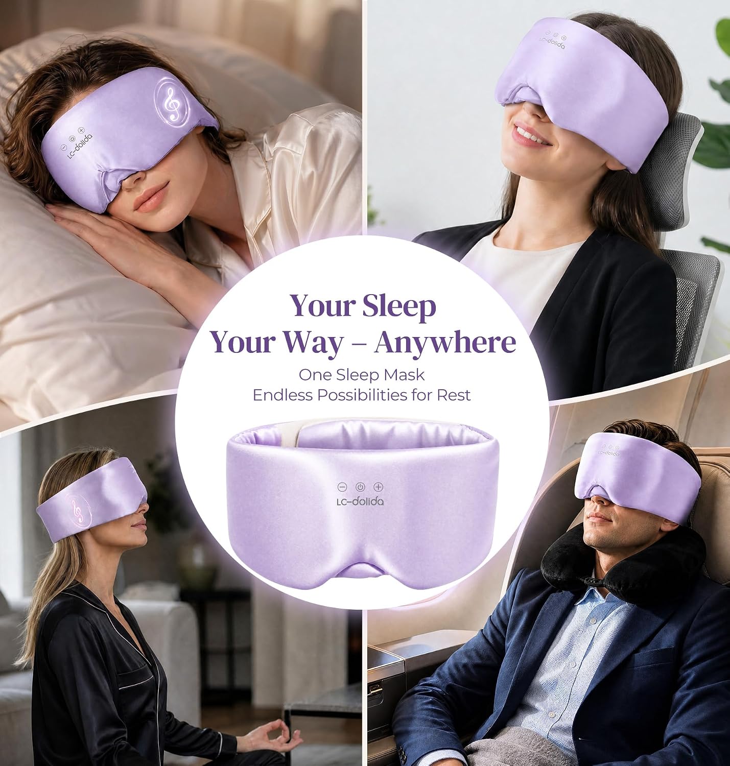 LC-dolida 3D Silk Bluetooth Sleep Mask, Mulberry Silk Sleep Mask with Bluetooth Headphones, Bluetooth Eye Sleep Mask for Side Sleepers, Total Blackout Bluetooth Eye Mask for Women Men, Black