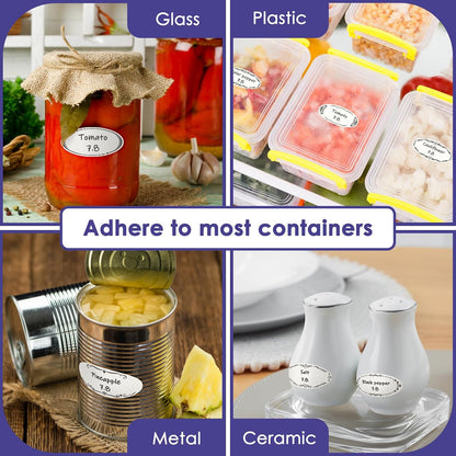 DGBDPACK Water Soluble Canning Labels, 1 x 2 1/8 in for Mason Jars 200 Pack | 200 stickers with 8 decorative designs, fully dissolvable in water, pickles, mason jars.
