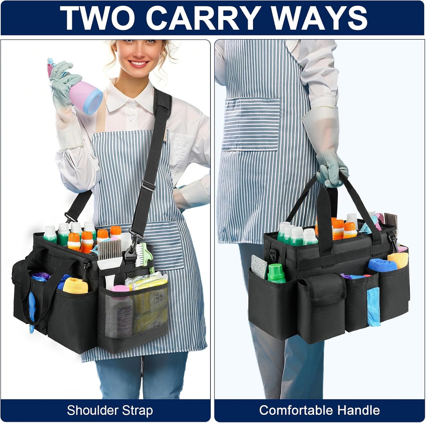 Cleaning Caddy Bag,Large Cleaning Supplies Organizer with Handle for Housekeepers,Purple