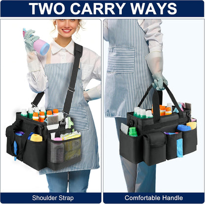 Cleaning Caddy Bag,Large Cleaning Supplies Organizer with Handle for Housekeepers,Purple