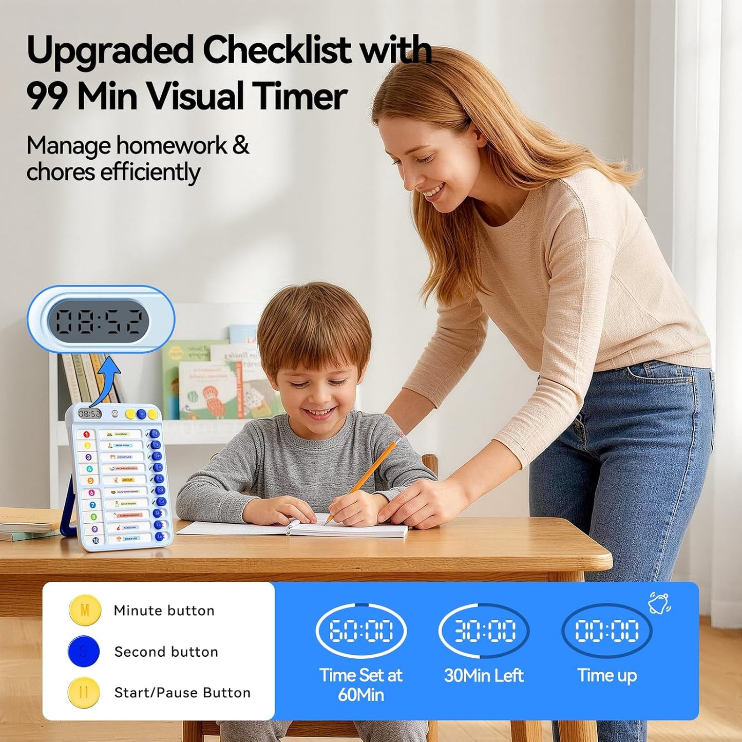 Chore Chart for Kids with Timer, 21 PCS Checklist Magnetic Schedule Board, ADHD Tools with 99-Min Countup/Down Visual Timer, Bedtime/Morning/Daily Routine Chart Dry Erase to Do List with Slider(White)