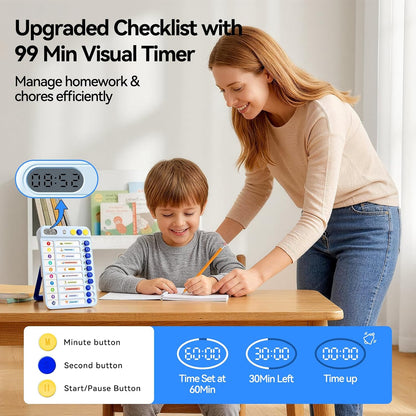 Chore Chart for Kids with Timer, 21 PCS Checklist Magnetic Schedule Board, ADHD Tools with 99-Min Countup/Down Visual Timer, Bedtime/Morning/Daily Routine Chart Dry Erase to Do List with Slider(White)