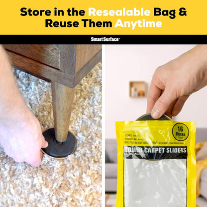 Furniture Sliders for Carpet - 16 Pack - 3.5" Round | 8295 Coasters for Heavy Furniture - Protect Your Carpeted Floors - For Mom to Movers and More