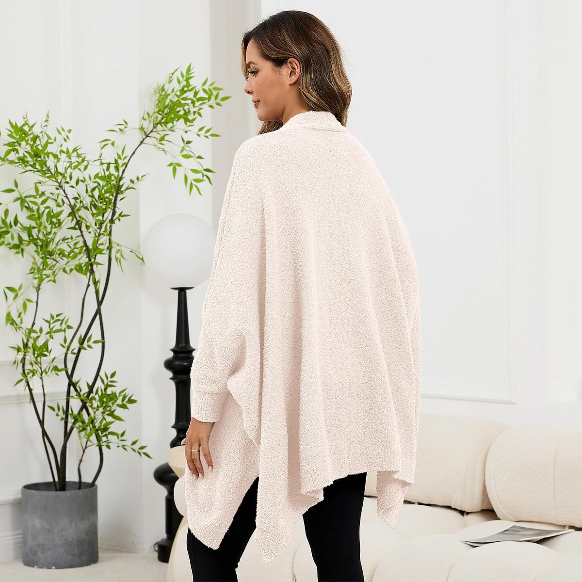 Wearable Blanket Sherpa Poncho Unique Office Work Warm Cozy Shawl TV Throw Blankets, Plush Cape Wrap for Adults
