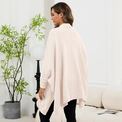 Wearable Blanket Sherpa Poncho Unique Office Work Warm Cozy Shawl TV Throw Blankets, Plush Cape Wrap for Adults