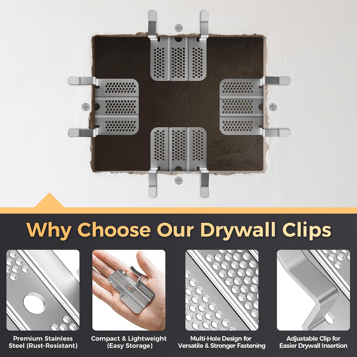 32 Pack Drywall Repair Clips,Easy Install Drywall Clip, Drywalls Patch Clip | Drywall Repair Kit for Damaged Wall and Sheetrock, Metal Drywall Clips for Backing, Drywall Fasteners For 1/2" & 5/8" Panels