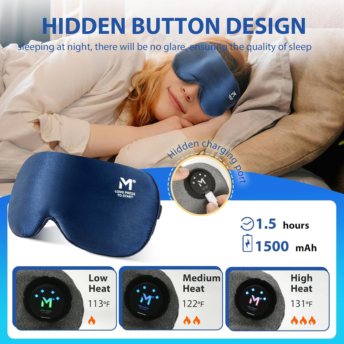 Silk Cordless Heated Eye Mask, Washable Heat Eye Compress for Dry Eye Electric Eye Heating Pad Warm Eye Mask for Eye Fatigue Stye Sinus Blepharitis MGD Gifts for Men Women - MerSun