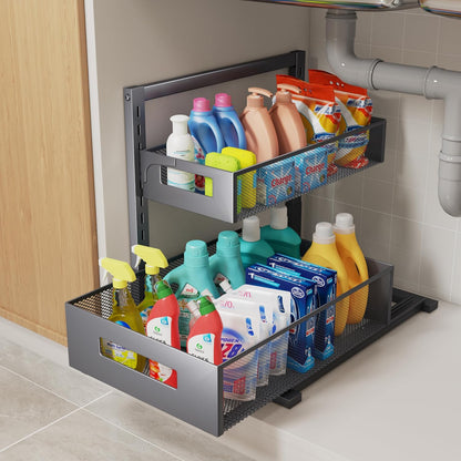 Petiza Under Sink Organizer Adjustable Height 2 Tier Bathroom Organizer Pull Out Cabinet Organer kitchen organizers and storage fridge organizers and storage,White,XL-1 Pack