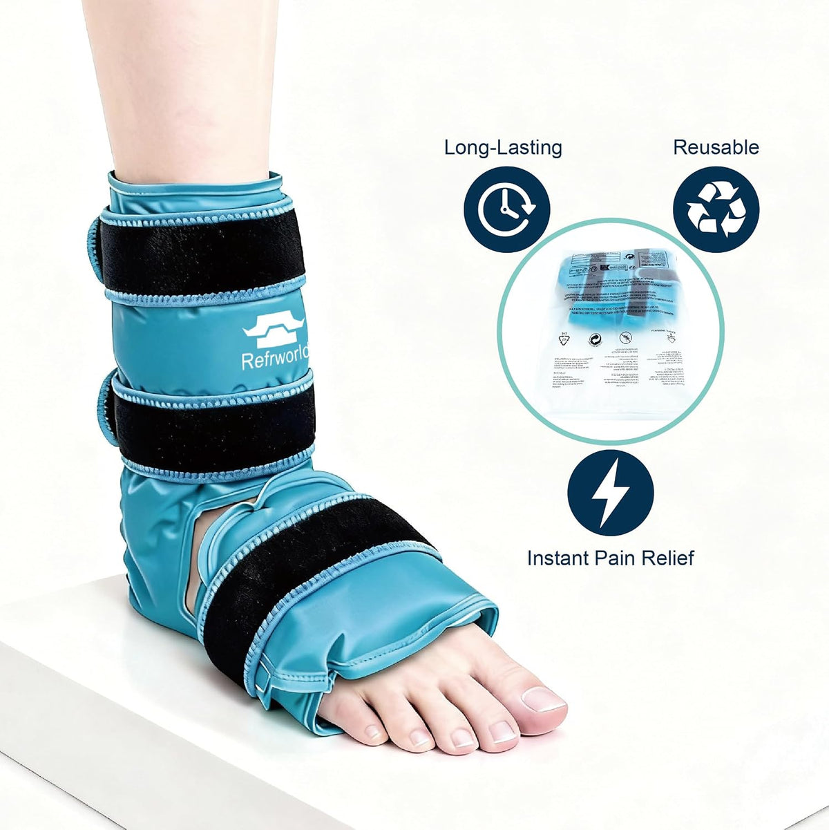 Ankle Ice Pack Wrap for Foot Pain Relief and Feet Injuries, Long-Lasting Reusable Gel Ice Cold Packs for Achilles Tendonitis, Plantar Fasciitis, Sprained Ankles and Heels — Robin's egg blue