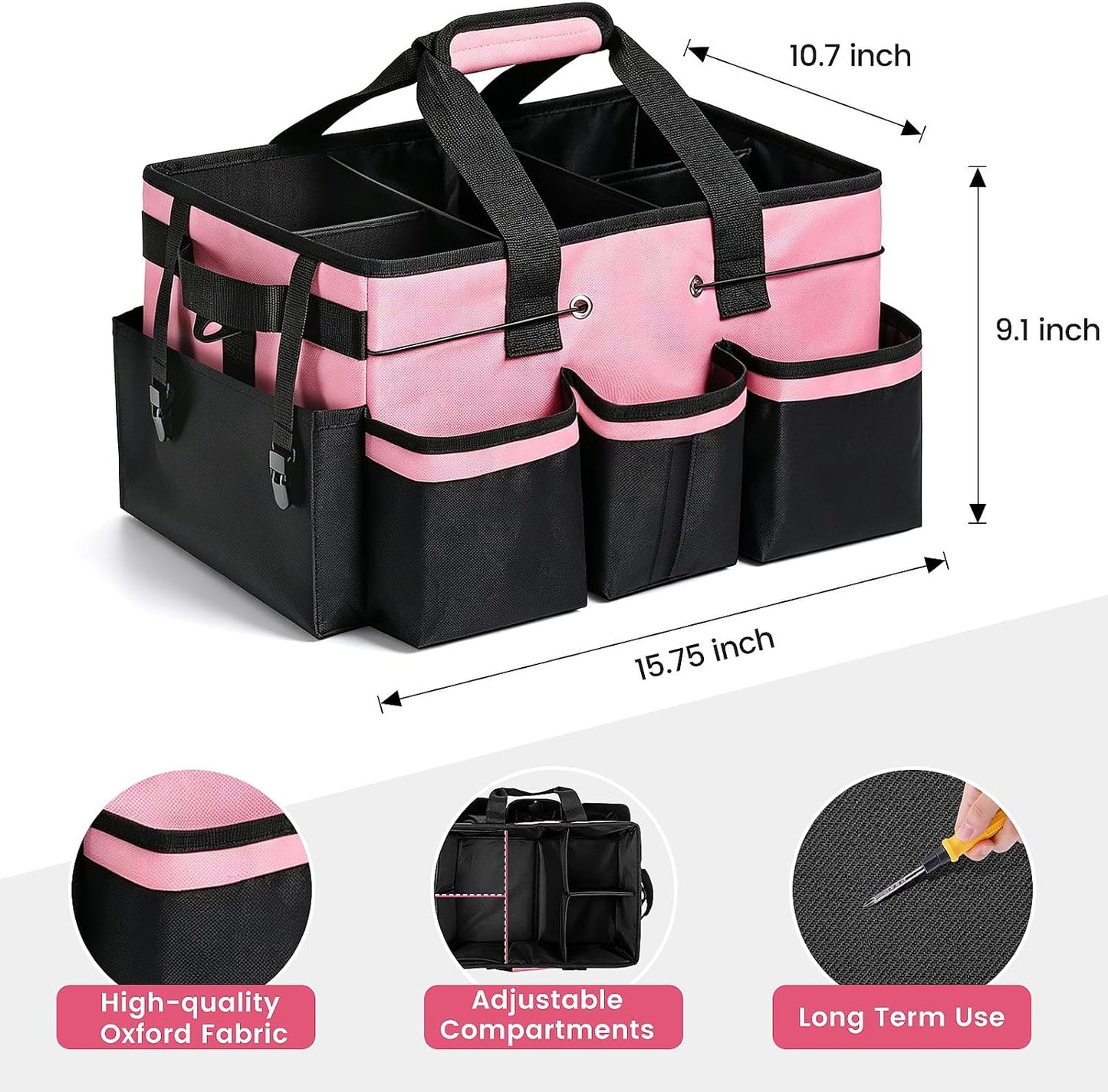 Wearable Large Cleaning Caddy Bag with Dividers, Household Cleaning Caddy for Cleaning Supplies Organizer Car Wash, Cleaner Tote Detailing Bag with Shoulder Strap and Handles for Housekeeper Storage