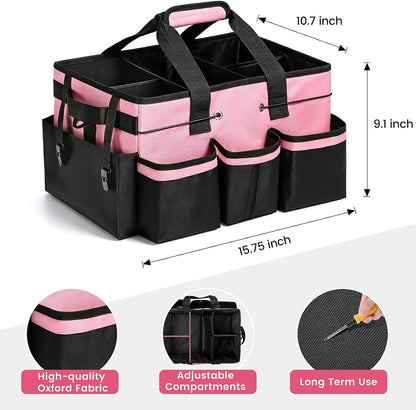 Wearable Large Cleaning Caddy Bag with Dividers, Household Cleaning Caddy for Cleaning Supplies Organizer Car Wash, Cleaner Tote Detailing Bag with Shoulder Strap and Handles for Housekeeper Storage