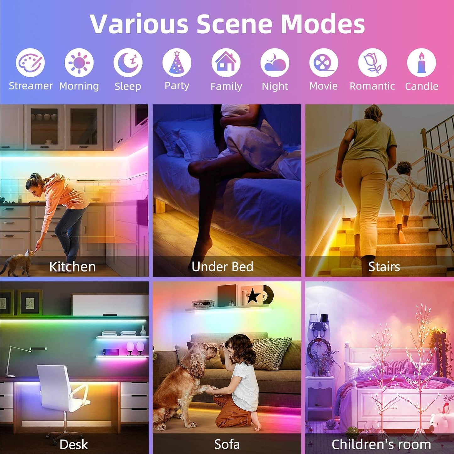 Motion Activated LED Strip Under Bed Lights 9.8Ft RGB, Remote & App Control | Motion Sensor Strip Light Indoor, Music Sync,Auto On/Off RGB Color Changing Night Light USB Powered for Bedroom Cabinet TV PC